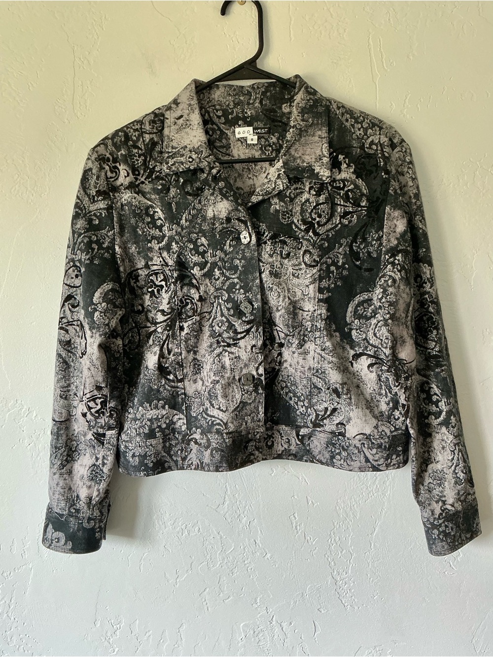 Goo West Western Pattern Jean Jacket - Charcoal with Black Embossed Detail